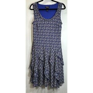 Signature By Robbie Bee Dress Size 14P Sleeveless Geometric Links Tiered Ruffled